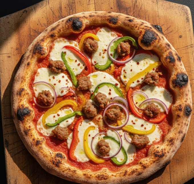 sausage & pepper flame pizza