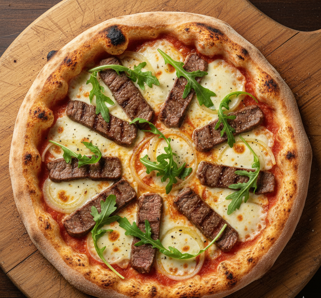 spicy steak & caramelized onion pizza